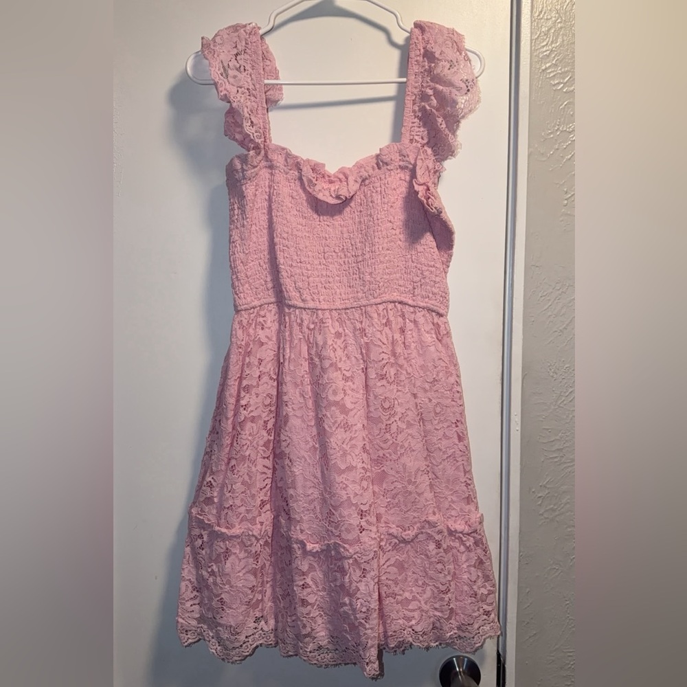 Altar'd State Pink Ruffle Lace Dress